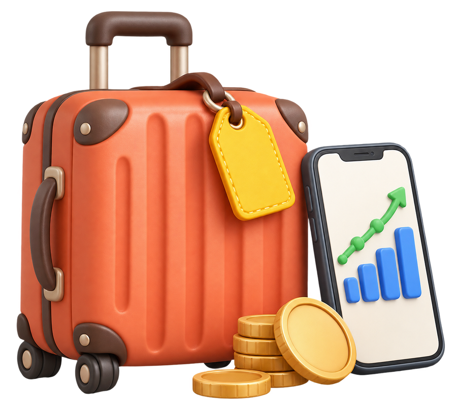 Suitcase with travel stickers